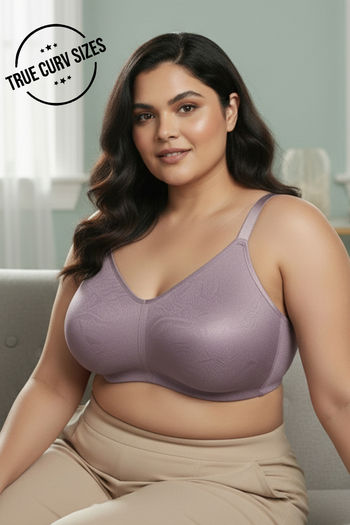 Buy Zivame True Curve Jacquard Lightly Lined Non Wired Full Coverage Minimiser Bra - Elderberry