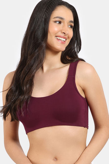 Buy Zivame Double Layered Full Coverage Non Wired Slip-on Home Bra - Wine