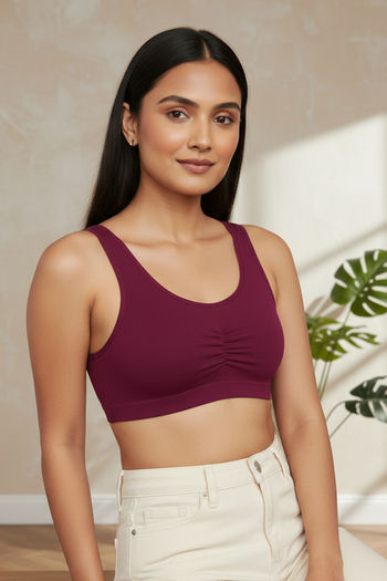 Buy Zivame Double Layered Full Coverage Non Wired Slip-on Home Bra - Plum