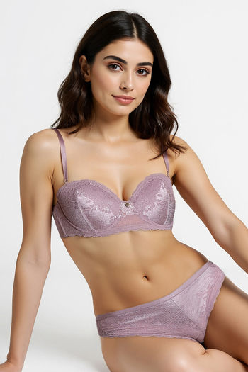 Buy Zivame Celeste & Rose Padded Wired 3/4Th Coverage Strapless Bra - Elderberry