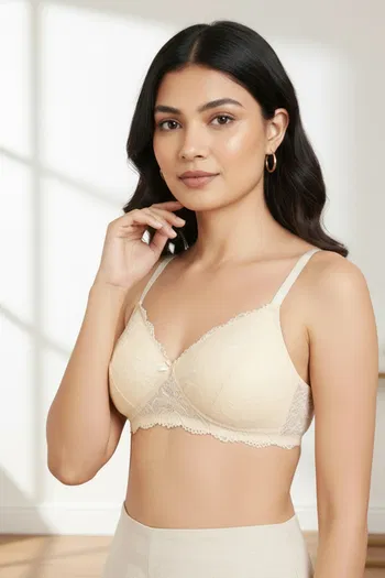 Buy Zivame Dreamcatcher Padded Non Wired Medium Coverage Lace Bra - Ecru