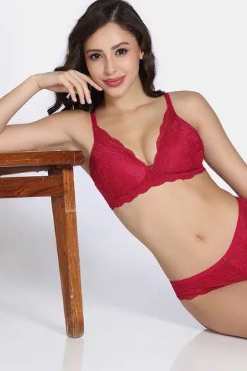 Buy Zivame Forever Yours Padded Non Wired 3/4th Coverage Lace Bra - Cerise