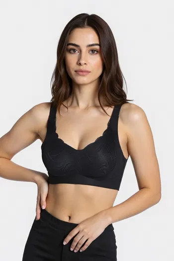 Buy Zivame Seamless Collective Padded Non Wired 3/4Th Coverage Lace Bra - Black