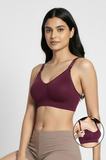 Zivame Unbound Maternity Padded Non Wired 3/4Th Coverage Seamless Nursing Bra - Beet Red