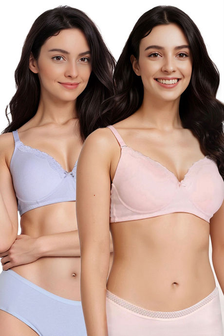 Zivame Beautiful Basics Padded Non Wired 3/4th Coverage T-Shirt Bra ( Pack of 2 ) - Multicolor
