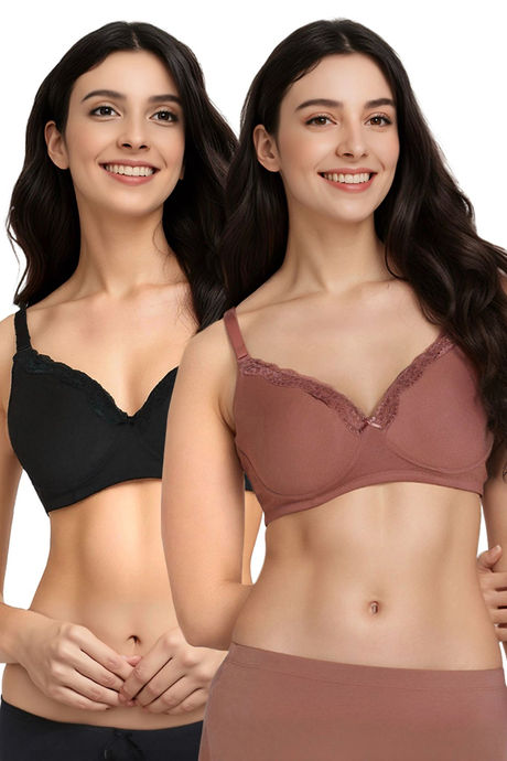 Zivame Beautiful Basics Padded Non Wired 3/4th Coverage T-Shirt Bra ( Pack of 2 ) - Multicolor