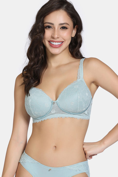 Zivame La Flamme Padded Non Wired 3/4th Coverage Lace Bra - Grey Mist