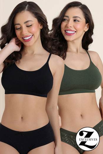 Zivame Unbound Padded Non Wired 3/4th Coverage Bralette (Pack of 2) - Multicolor