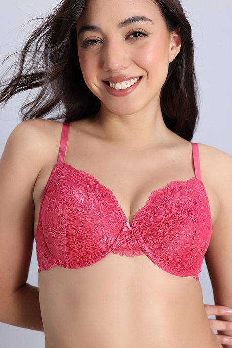 Zivame Dreamcatcher Padded Regular Wired 3/4th Coverage Lace Bra - Claret Red