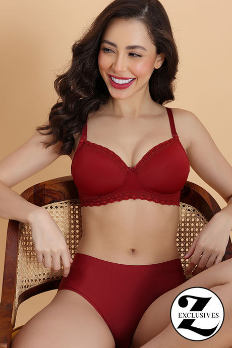 Zivame Padded Non Wired 3/4th Coverage Tshirt Bra - Sundried Tomato