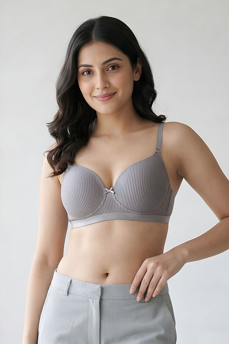 Zivame Padded Non Wired 3/4th Coverage Tshirt Bra - Silver Bullet