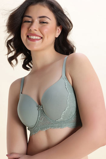 Zivame Padded Regular Wired 3/4th Coverage Tshirt Bra - Light Green