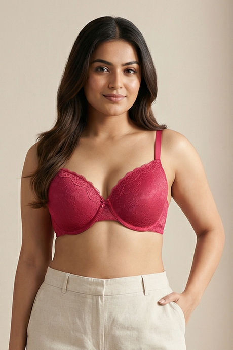 Zivame Lush Cherry Padded Wired 3/4th Coverage Lace Bra - Love Potion