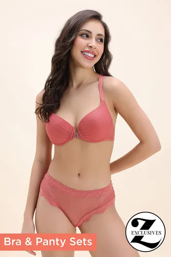 Buy Zivame Padded High Wired Medium Coverage T-Shirt Bra With Matching Panty Set - Orange