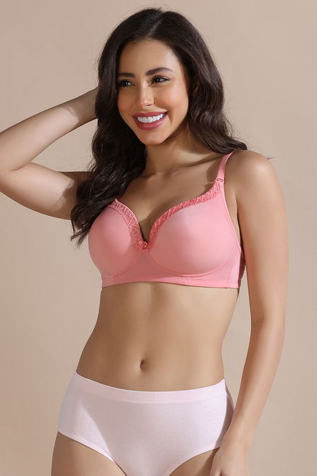 Zivame Padded Non Wired 3/4th Coverage Tshirt Bra - Pink