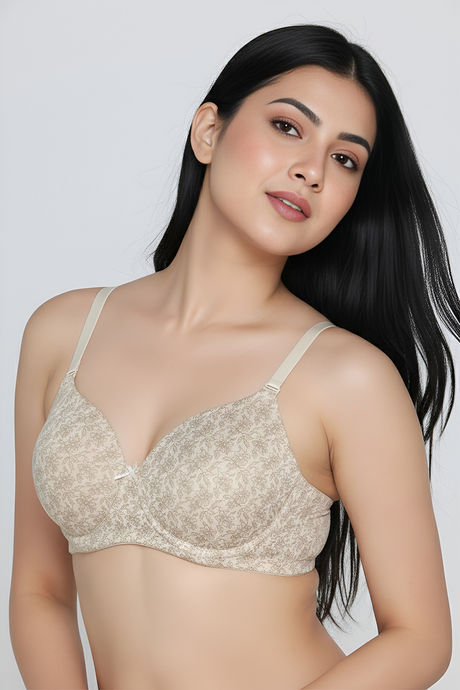 Zivame Padded Regular Wired 3/4th Coverage Tshirt Bra - Skin Flowly Floral