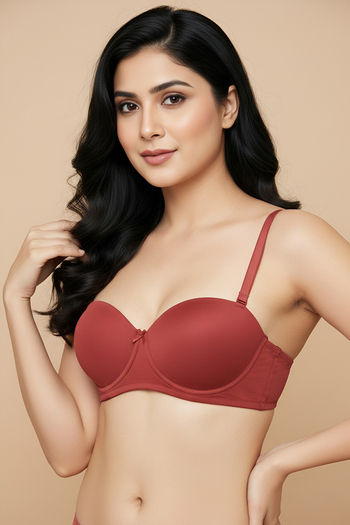 Zivame Padded Regular Wired 3/4th Coverage Strapless Bra - Burnt Brick