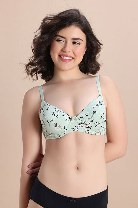 Zivame Padded Regular Wired Medium Coverage Tshirt Bra - Grass Green Floral