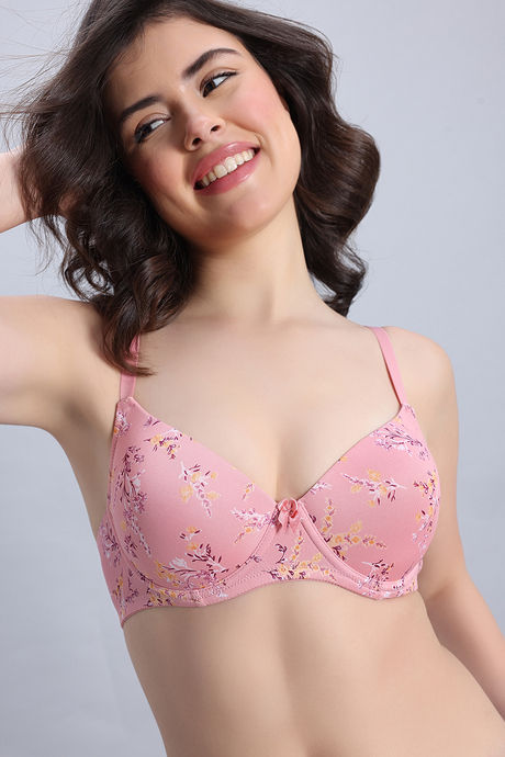 Zivame Padded Regular Wired Medium Coverage Tshirt Bra - Pink Floral