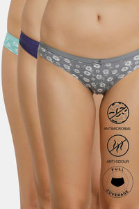 Buy Zivame Bikini Low Rise Anti-Microbial Panty (Pack of 3) - Blue Grey Print