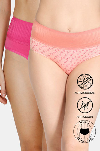 Buy Zivame Anti-Microbial High Rise Full Coverage Tummy Tucker Hipster Panty  (Pack of 2) - Assorted at Rs.599 online