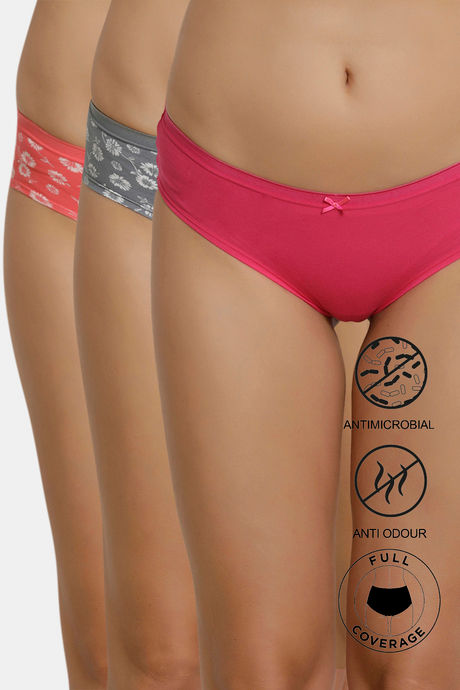 Buy Zivame Anti-Microbial Medium Rise Full Coverage Hipster Panty (Pack of 3)  - Assorted at Rs.306 online