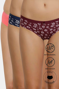 Buy Zivame (Pack of 3) Hipster Mid Rise Anti-Microbial Panty - Coral Blue Purple Print