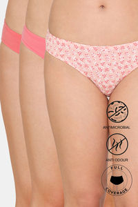 Buy Zivame Bikini Low Rise Anti-Microbial Panty (Pack of 3) - Play AOP Tea Pink