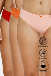 Buy Zivame Bikini Low Rise Full Coverage Anti-Microbial Panty (Pack of 3) - Red Orange Peach