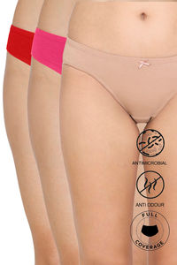 Buy Zivame Bikini Low Rise Full Coverage Anti-Microbial Panty (Pack of 3) - Red Pink Roebuck