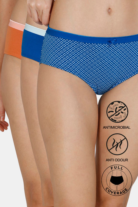 Buy Zivame Anti-Microbial Low Rise Full Coverage Hipster Panty (Pack of 3)  - Assorted at Rs.439 online