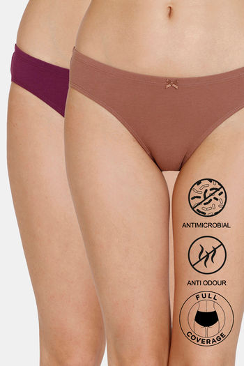 Buy Zivame Anti-Microbial Low Rise Full Coverage Bikini Panty (Pack of 2) -  Assorted at Rs.221 online