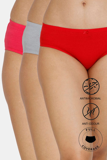 Buy Zivame Anti-Microbial Low Rise Full Coverage Hipster Panty (Pack of 3)  - Assorted at Rs.400 online