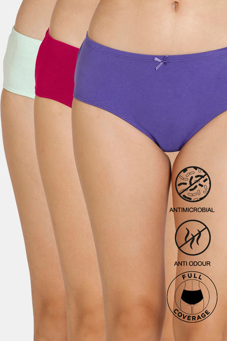 Buy Zivame Anti-Microbial Low Rise Full Coverage Hipster Panty (Pack of 3)  - Assorted at Rs.360 online