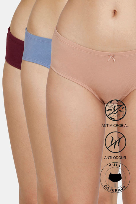 Zivame Anti-Microbial Low Rise Full Coverage Hipster Panty (Pack of 3) - Multicolor