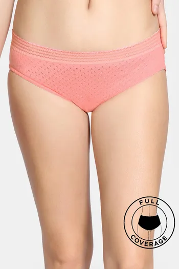 Zivame Pointelle Low Rise Full Coverage Hipster Panty - Pink