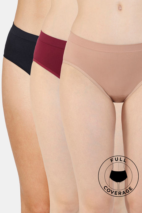 Zivame Medium Rise Full Coverage Hipster Panty (Pack of 3) - Multicolor
