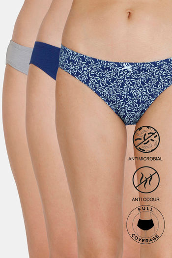 Buy Zivame Anti Microbial Low Rise Full Coverage Bikini Panty (Pack of 3) - Assorted