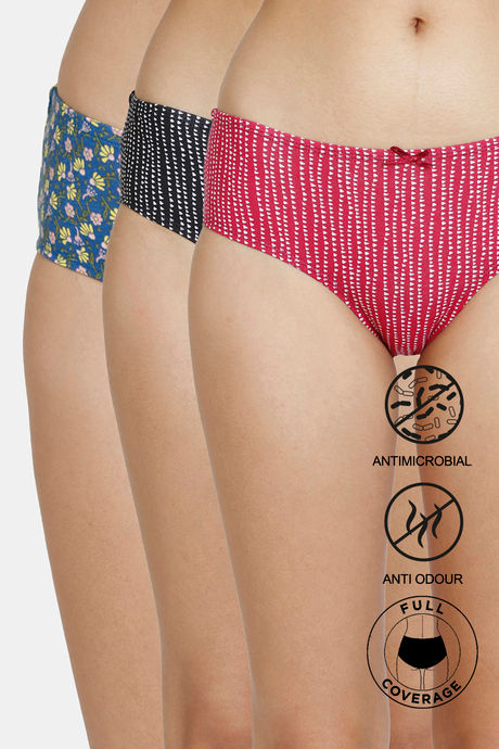 Zivame Anti-Microbial Low Rise Full Coverage Hipster Panty (Pack of 3) - Multicolor
