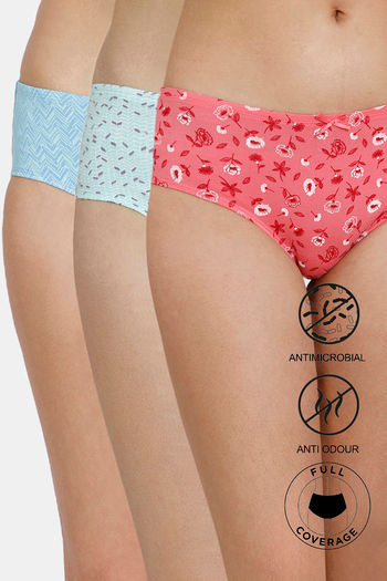 Buy Zivame Anti-Microbial Low Rise Full Coverage Hipster Panty (Pack of 3)  - Assorted at Rs.320 online