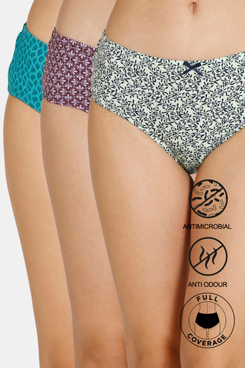 Buy Zivame Anti-Microbial Low Rise Full Coverage Hipster Panty (Pack of 3)  - Assorted at Rs.862 online