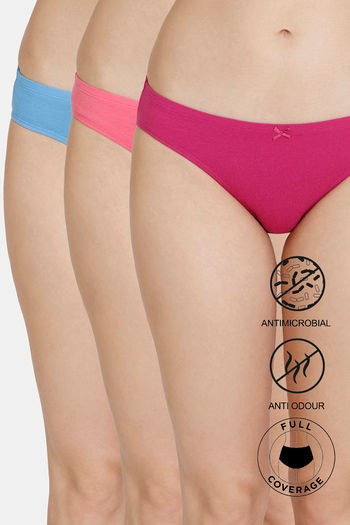 Buy Zivame Anti Microbial Low Rise Full Coverage Bikini Panty (Pack of 3) - Assorted