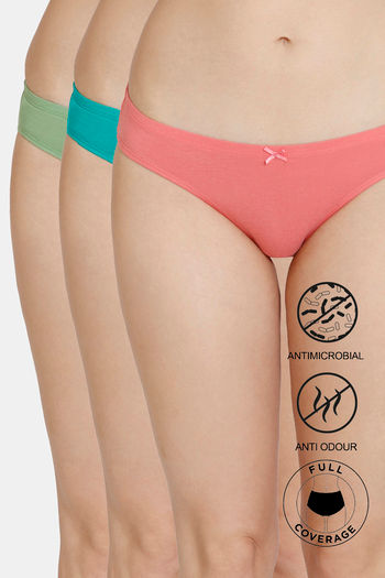 Buy Zivame Anti-Microbial Low Rise Full Coverage Hipster Panty (Pack of 3)  - Assorted at Rs.599 online