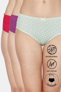 Buy Zivame Low Rise Full Coverage Hipster Panty (Pack of 3) - AOP Green White Purple Cerise