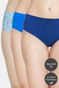 Buy Zivame Low Rise Full Coverage Hipster Panty  (Pack Of 3) - AOP Leaf Lolite Blue Depth