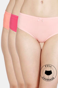 Buy Zivame Low Rise Full Coverage Hipster Panty (Pack of 3) - Quartz Raspberry Peach
