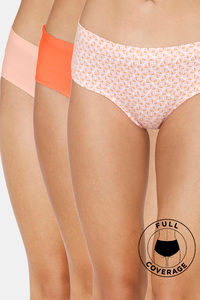Buy Zivame Low Rise Full Coverage Hipster Panty (Pack of 3) - AOP White Peach Quartz