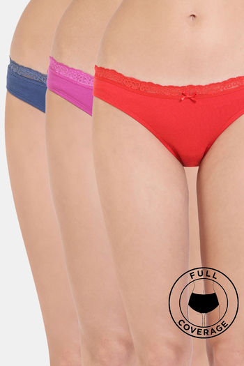 Buy Zivame Anti-Microbial Low Rise Full Coverage Hipster Panty (Pack of 3)  - Assorted at Rs.559 online