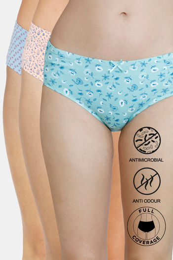 Buy Zivame Anti-Microbial Low Rise Full Coverage Hipster Panty (Pack of 3)  - Assorted at Rs.799 online