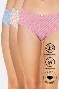 Buy Zivame Bikini Low Rise Full Coverage Panty (Pack of 3) - Garden print peach Wind print dusk blue Polignac print